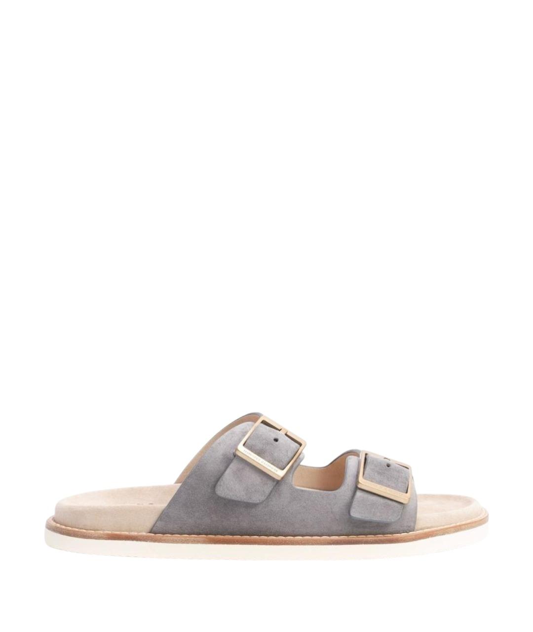 BRUNELLO CUCINELLI Серые замшевые шлепанцы, фото 1