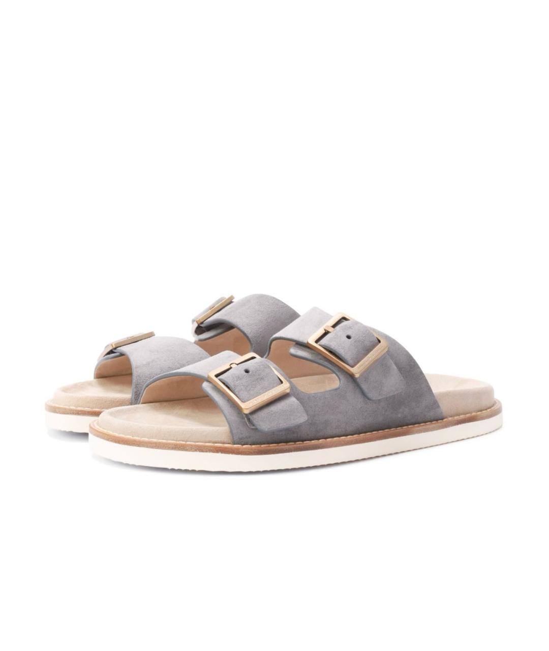 BRUNELLO CUCINELLI Серые замшевые шлепанцы, фото 2