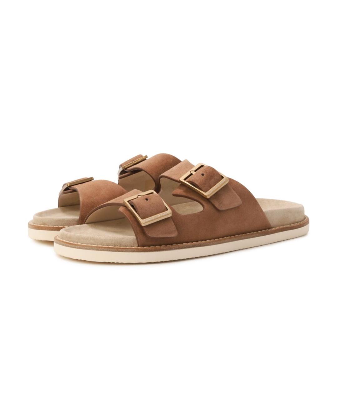 BRUNELLO CUCINELLI Коричневые кожаные шлепанцы, фото 2