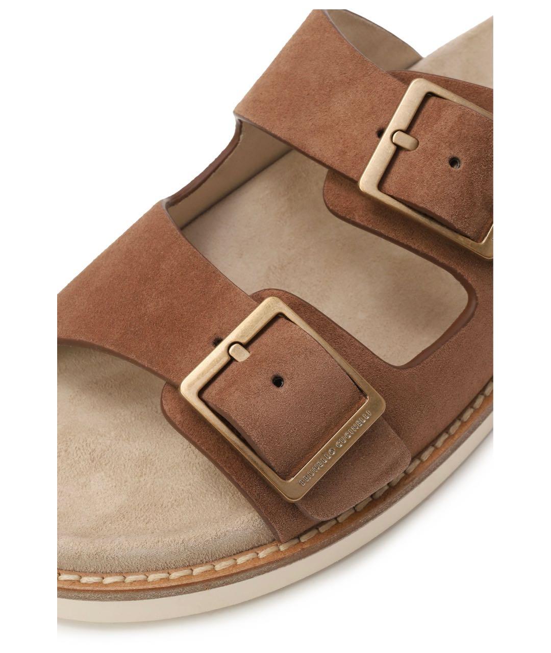 BRUNELLO CUCINELLI Коричневые кожаные шлепанцы, фото 5