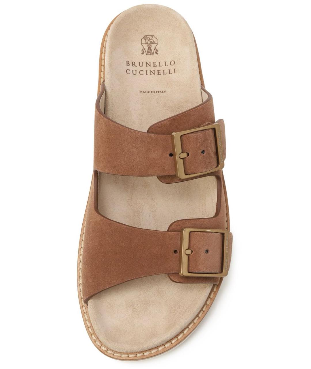 BRUNELLO CUCINELLI Коричневые кожаные шлепанцы, фото 3