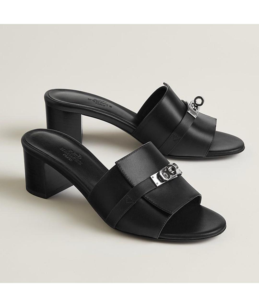 HERMES Черные кожаные сабо, фото 6