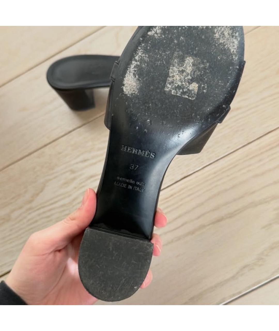 HERMES Черные кожаные сабо, фото 4