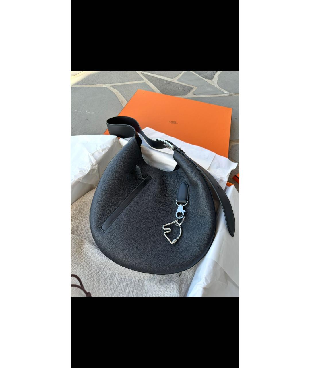 HERMES Черная кожаная сумка через плечо, фото 5