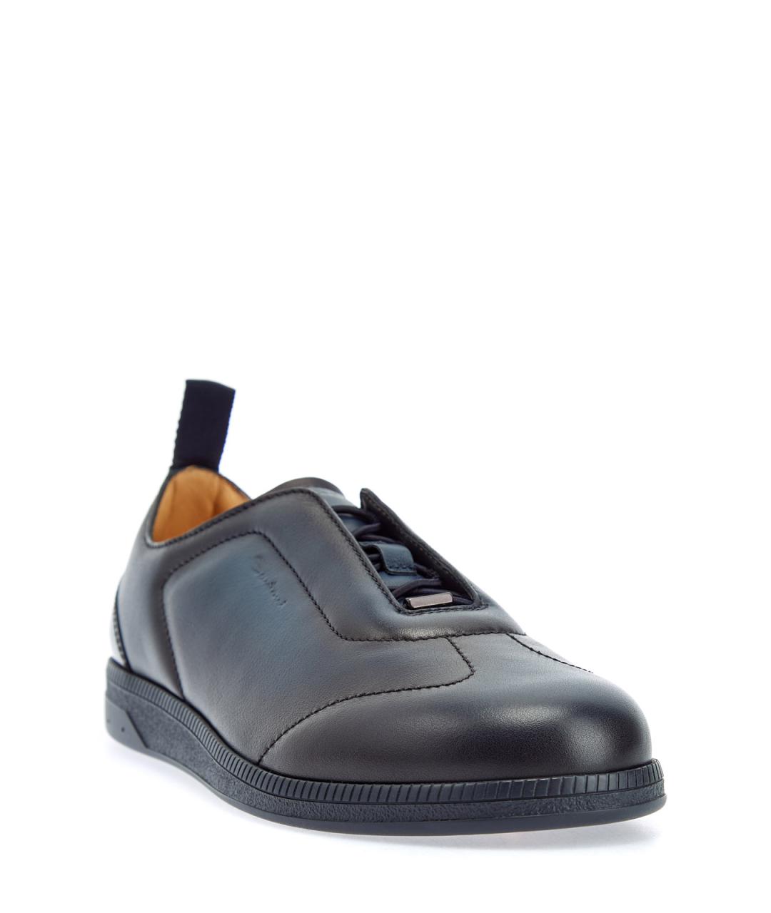SANTONI Темно-синие кожаные низкие кроссовки / кеды, фото 3