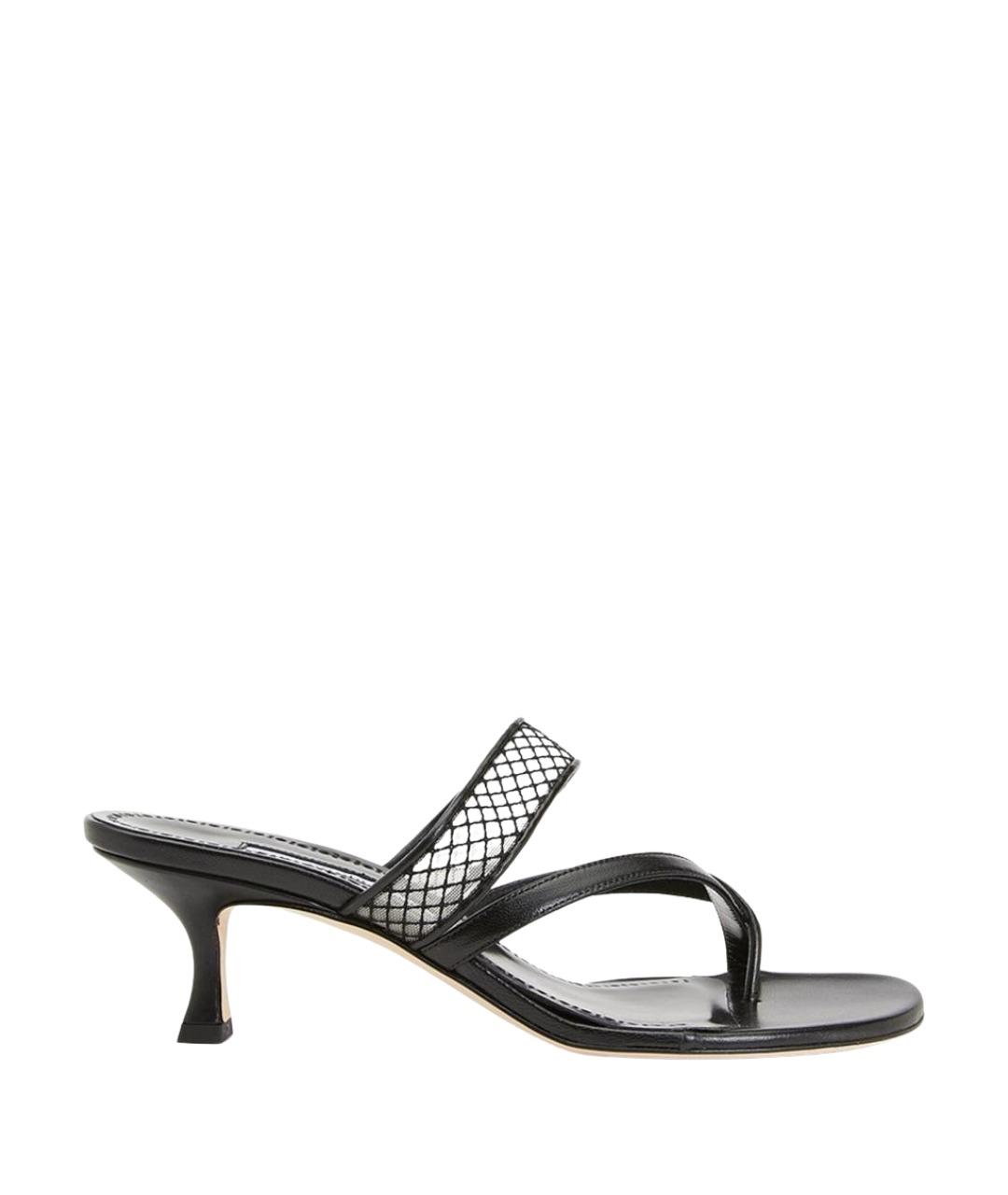 MANOLO BLAHNIK Черные кожаные мюли, фото 1