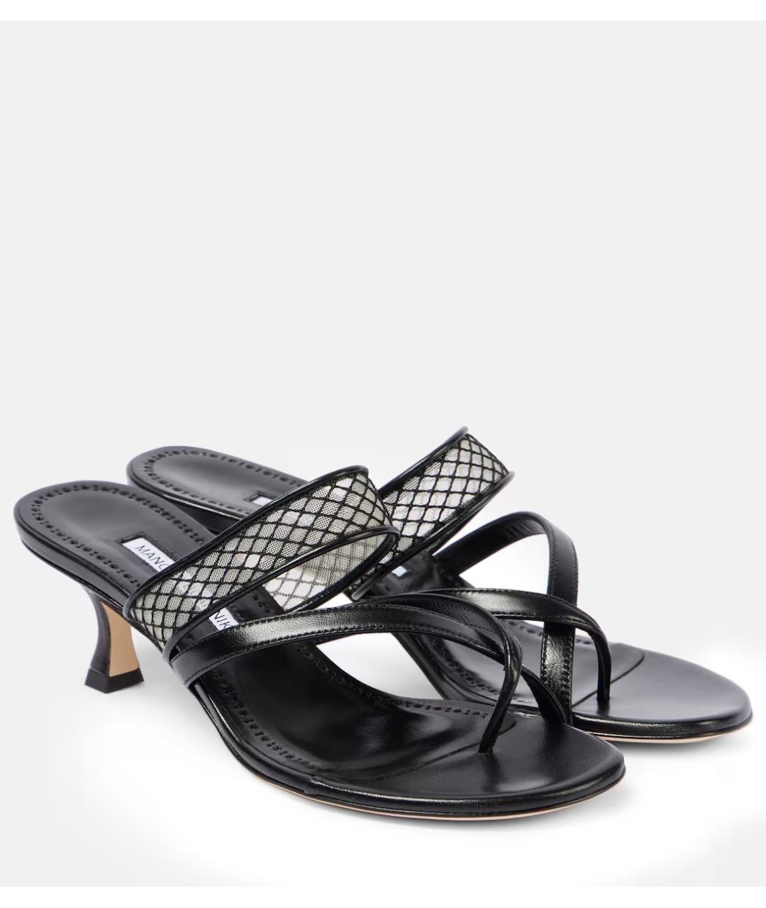MANOLO BLAHNIK Черные кожаные мюли, фото 2