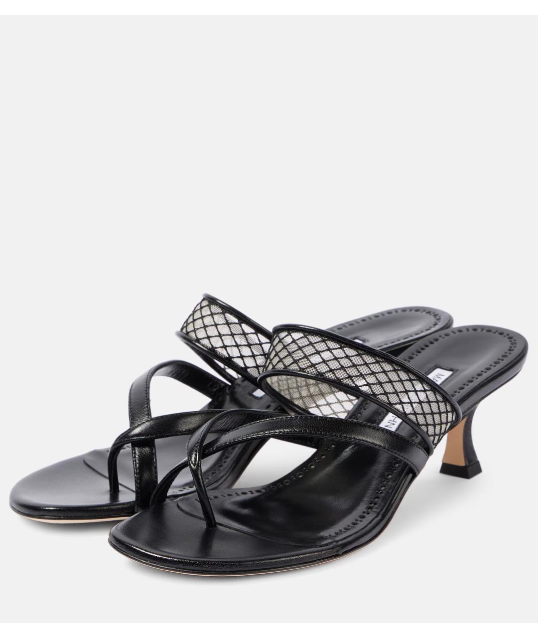 MANOLO BLAHNIK Черные кожаные мюли, фото 3