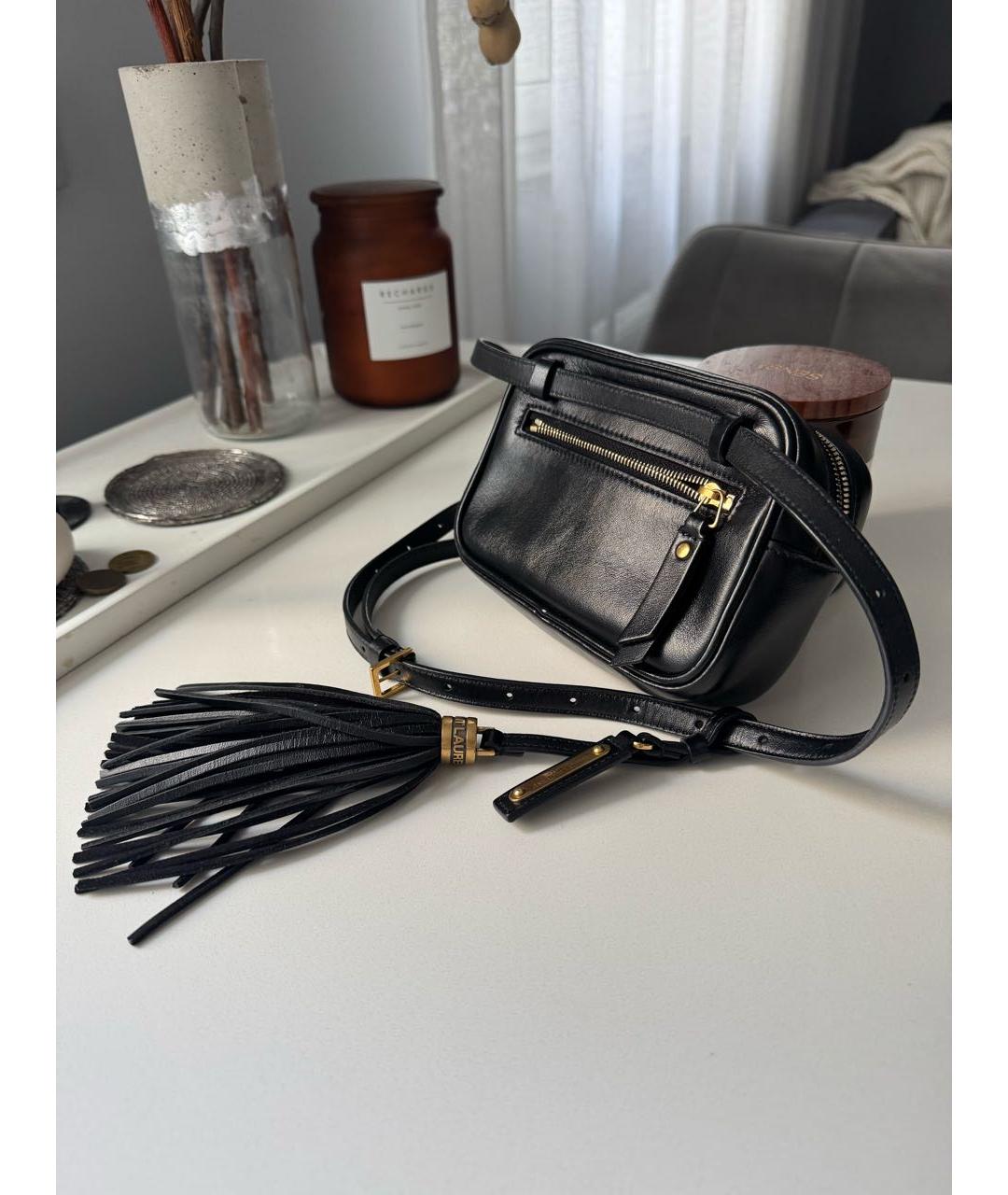 SAINT LAURENT Черная кожаная сумка через плечо, фото 2