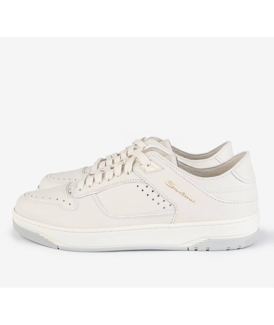 SANTONI Белые кожаные низкие кроссовки / кеды, фото 2