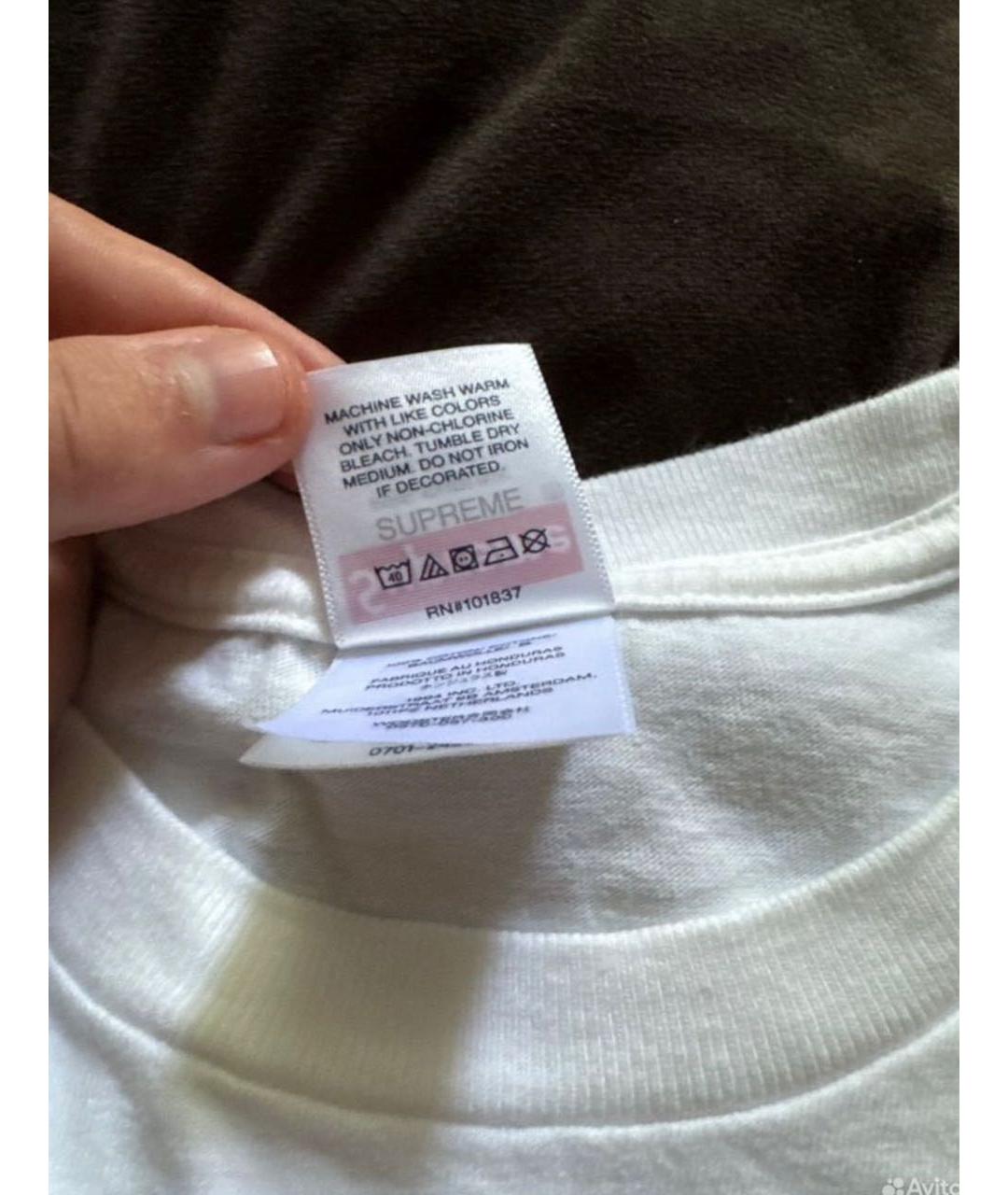 SUPREME Белая хлопковая футболка, фото 4