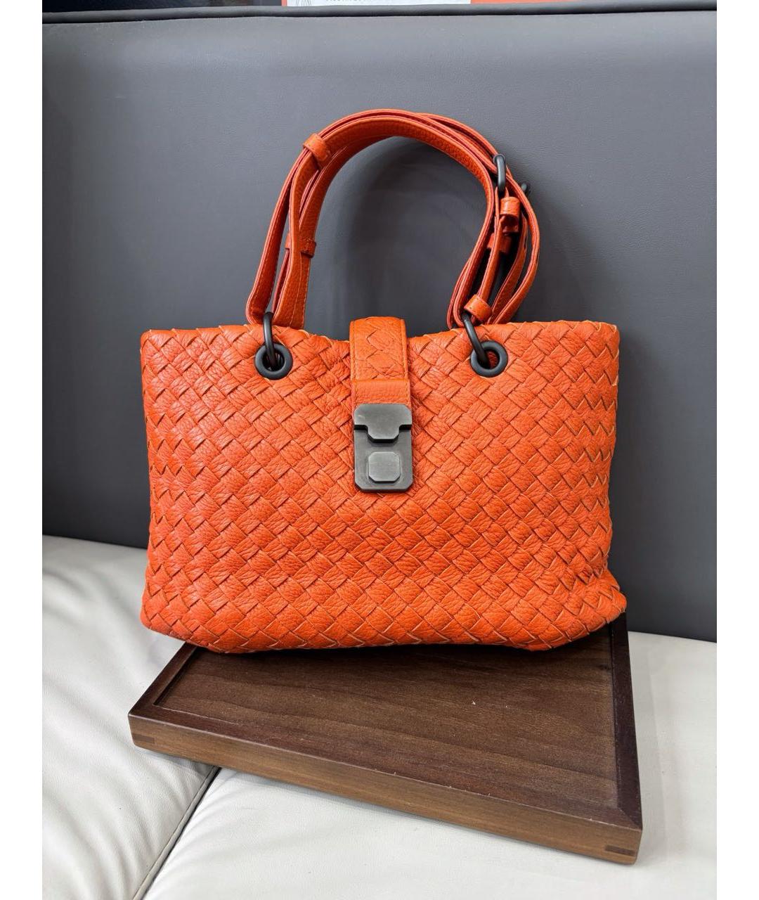BOTTEGA VENETA Оранжевая кожаная сумка тоут, фото 8