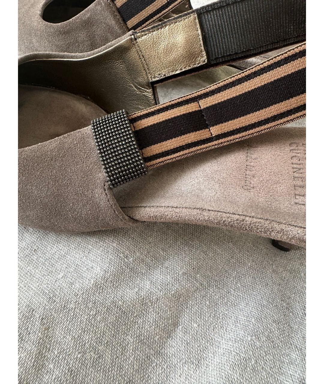 BRUNELLO CUCINELLI Серые замшевые босоножки, фото 4