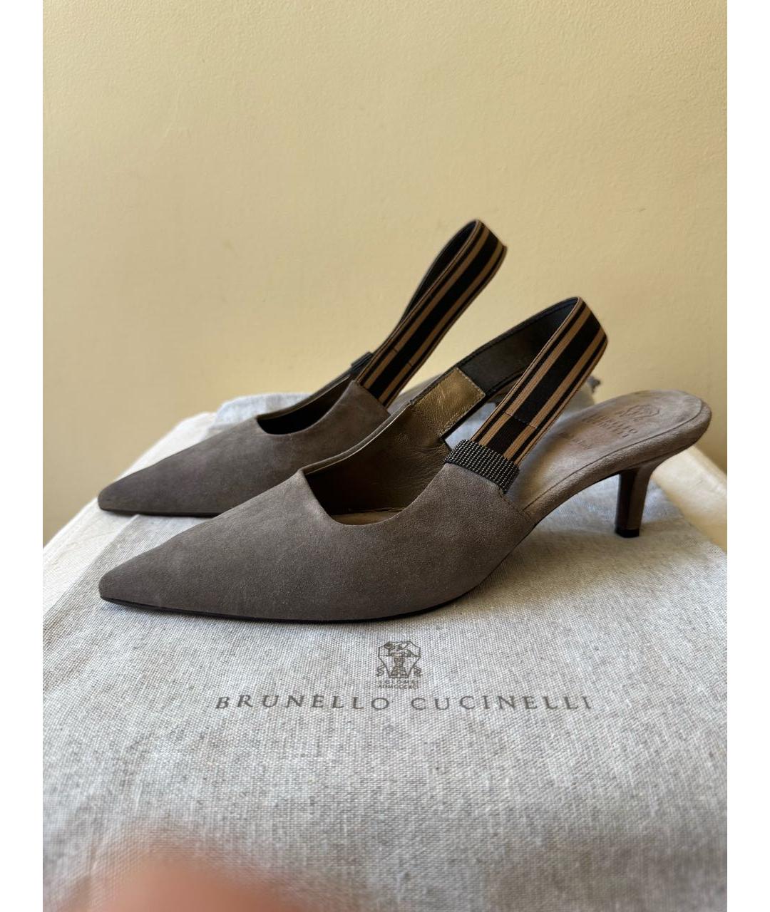 BRUNELLO CUCINELLI Серые замшевые босоножки, фото 7