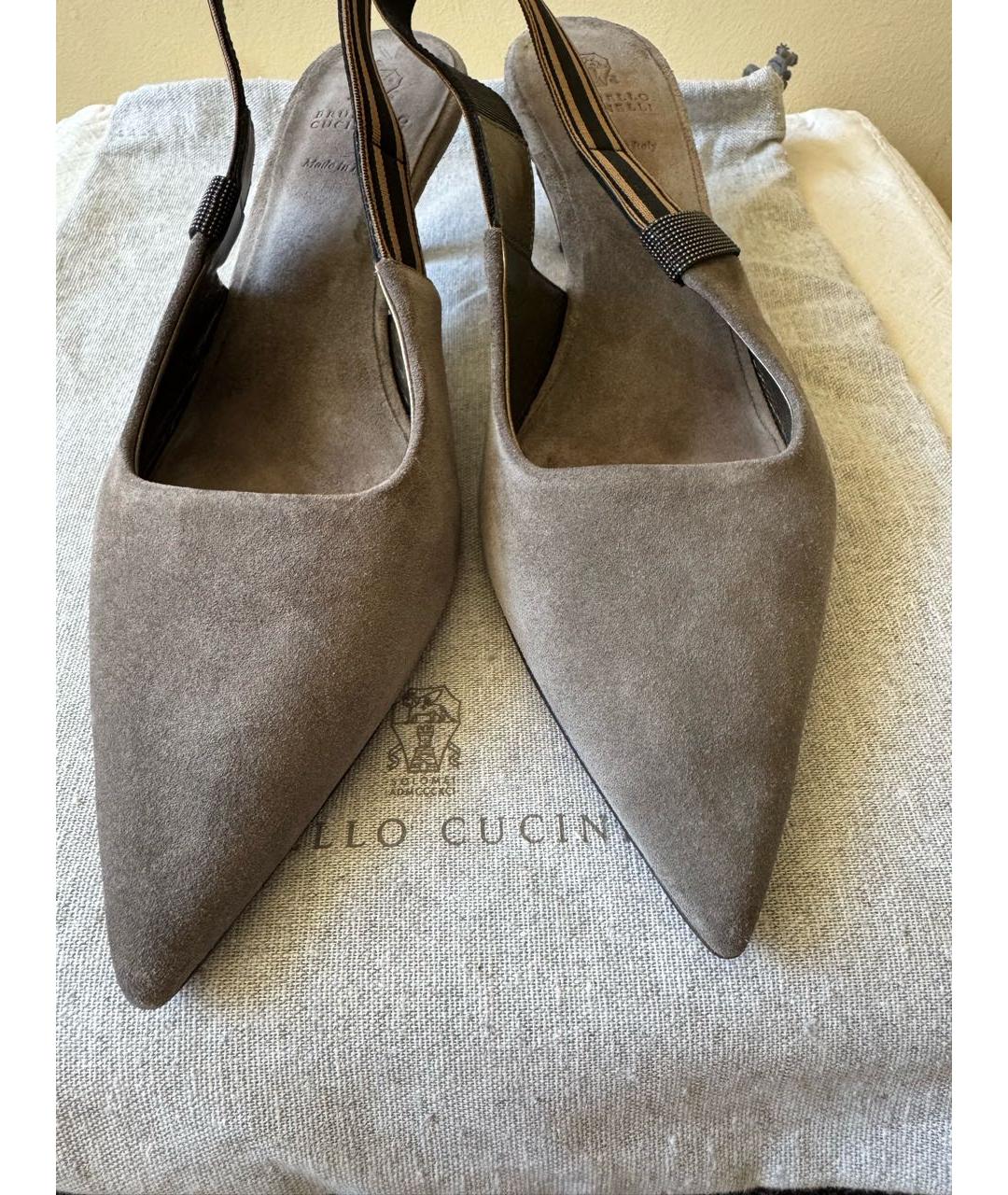 BRUNELLO CUCINELLI Серые замшевые босоножки, фото 2