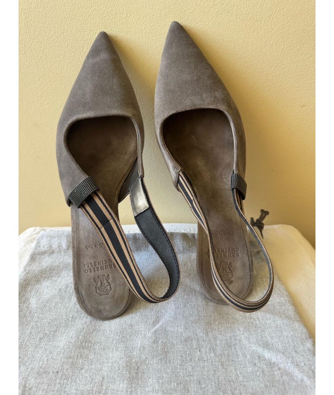 BRUNELLO CUCINELLI Серые замшевые босоножки, фото 3