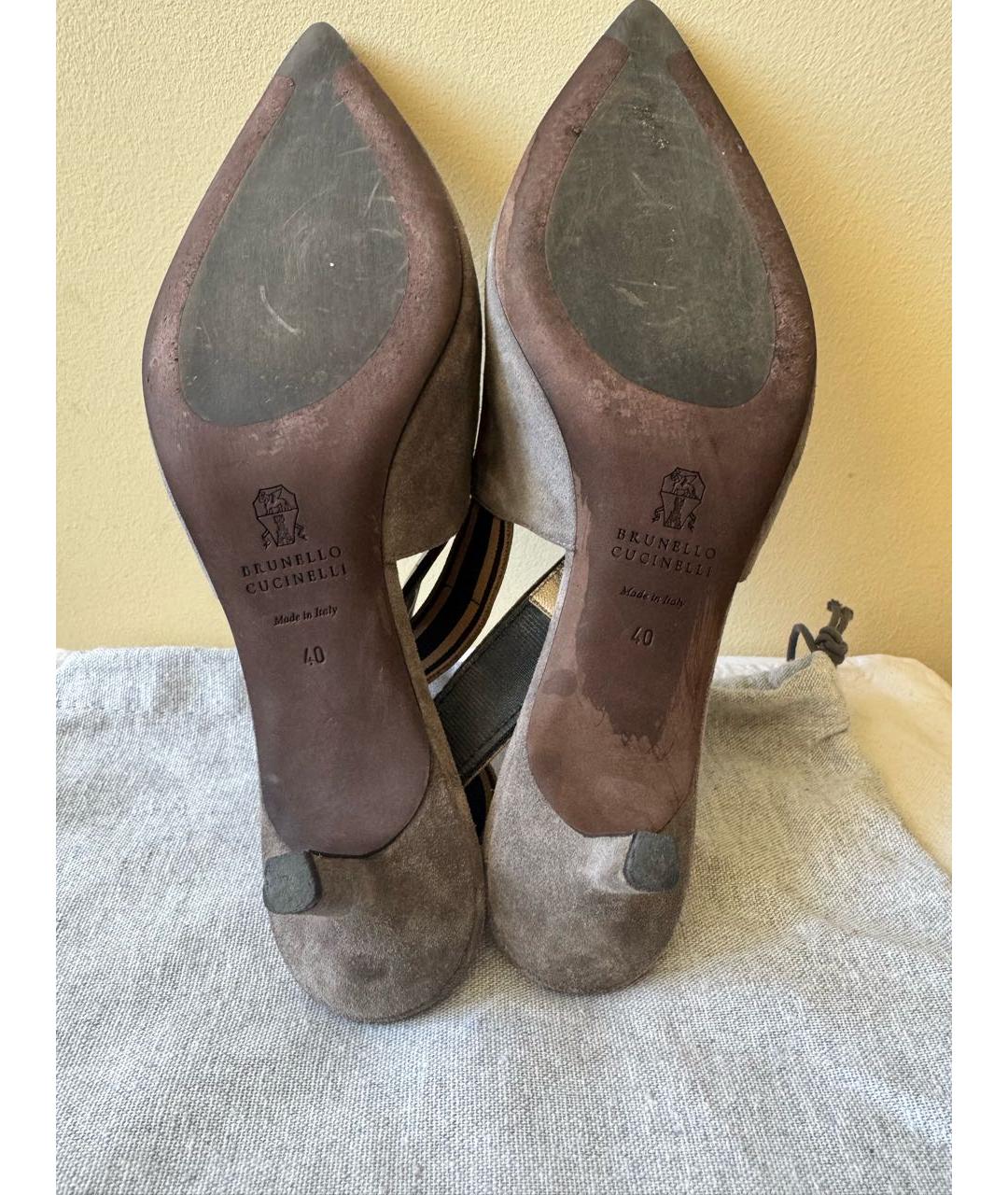 BRUNELLO CUCINELLI Серые замшевые босоножки, фото 6