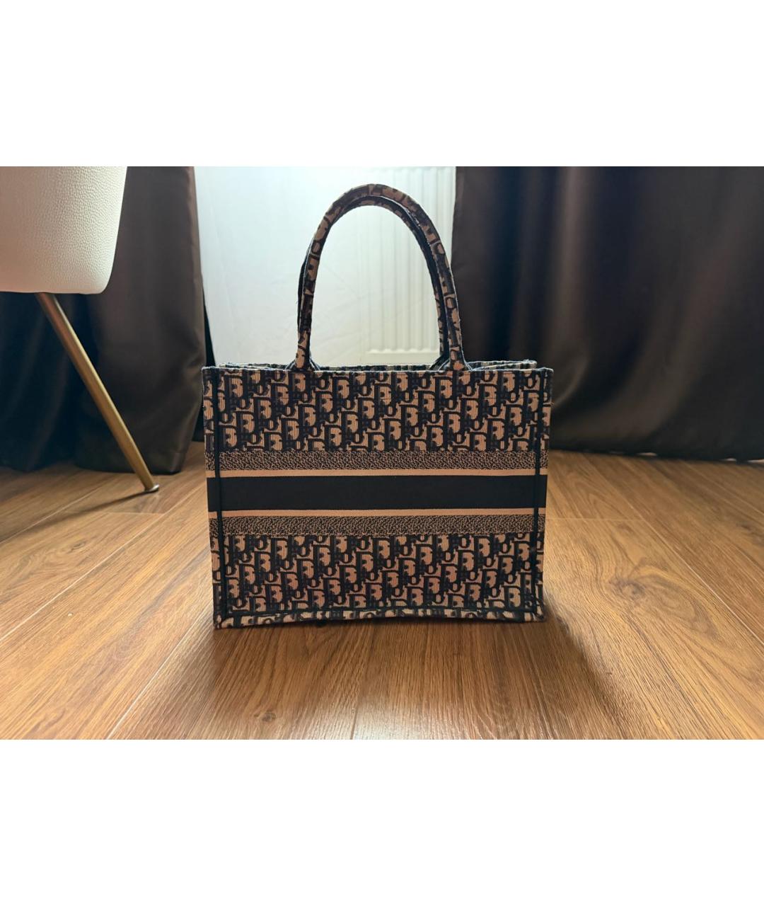 CHRISTIAN DIOR Темно-синяя жаккардовая сумка тоут, фото 4