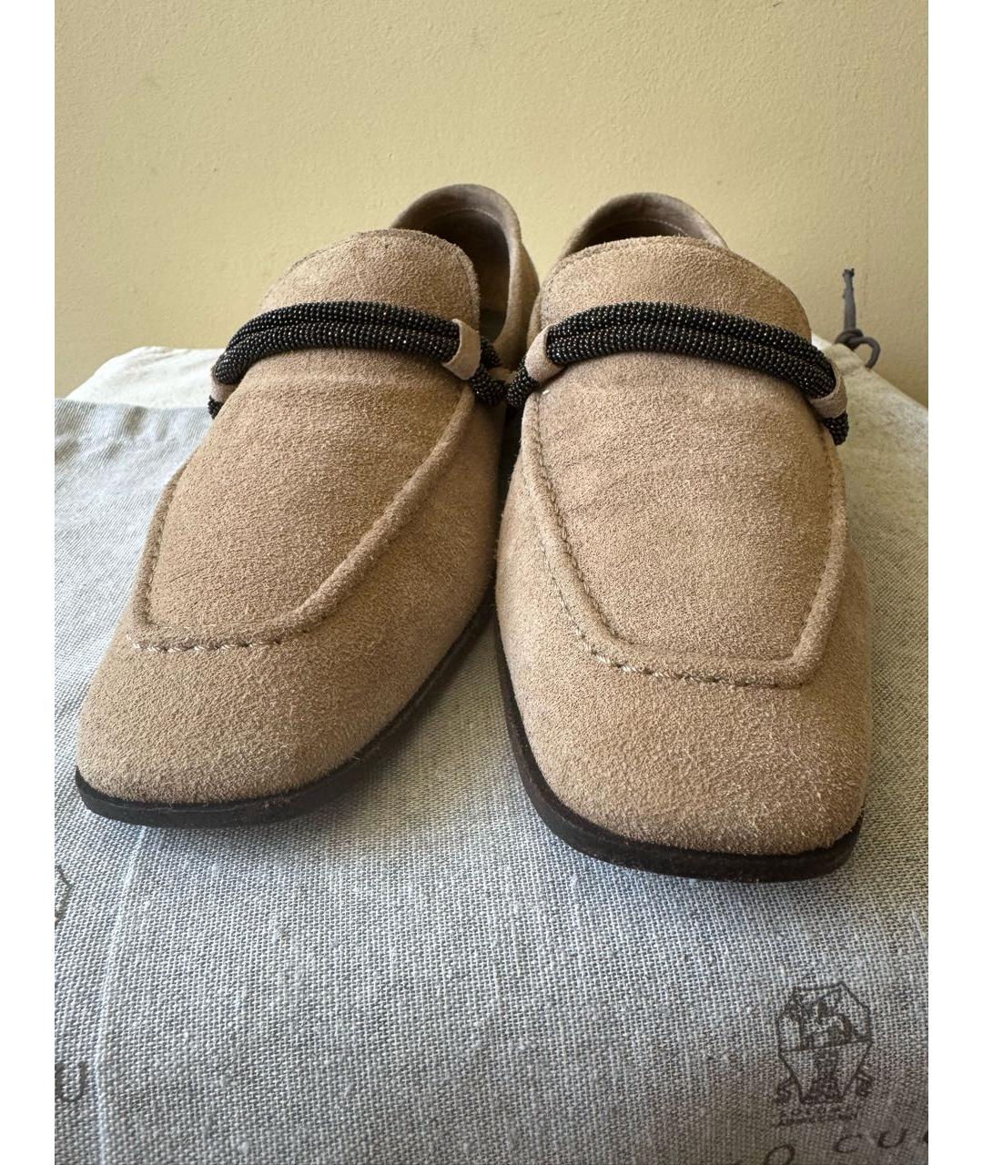 BRUNELLO CUCINELLI Бежевые замшевые лоферы, фото 3