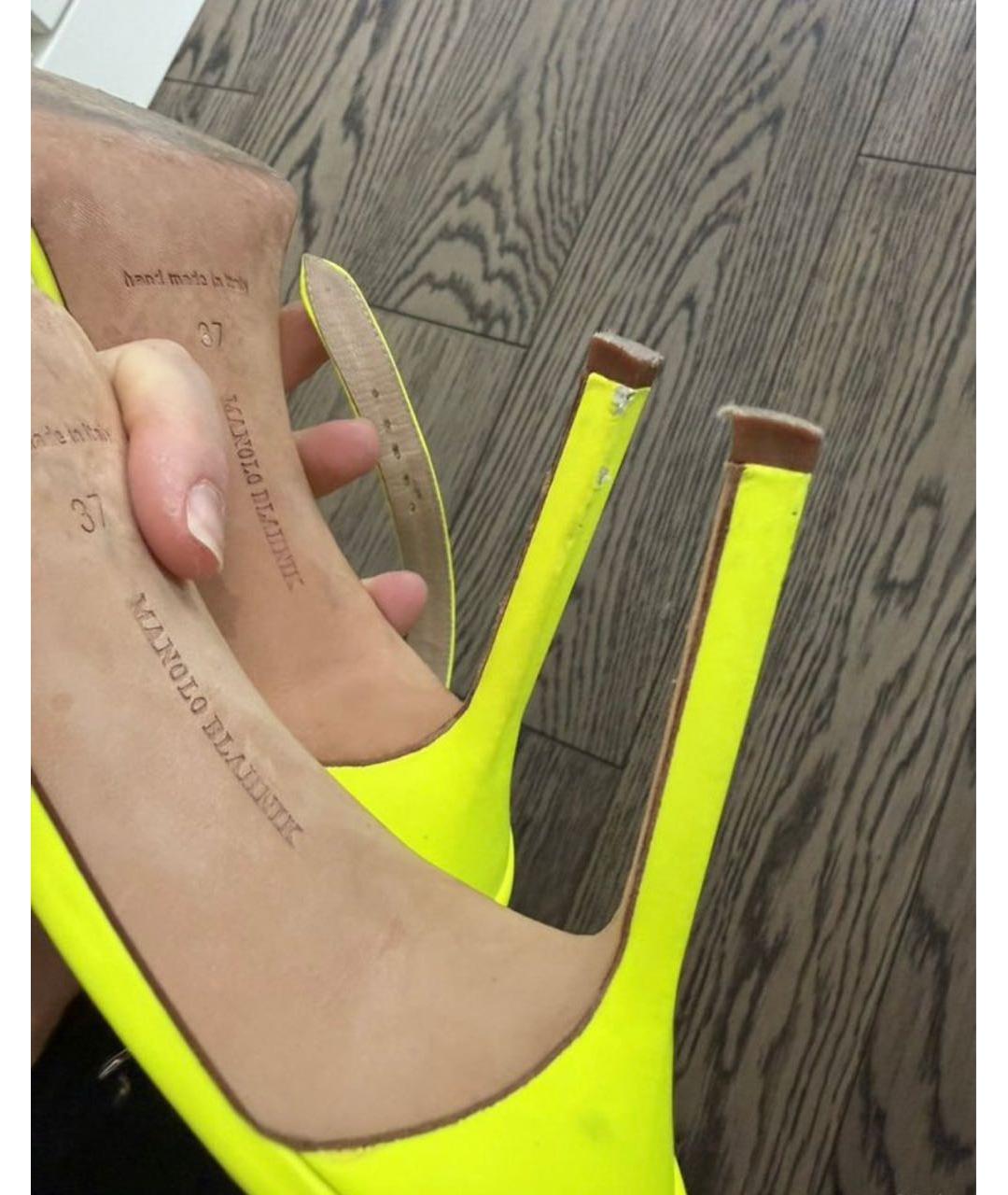 MANOLO BLAHNIK Желтые кожаные босоножки, фото 8