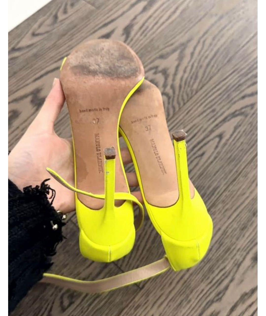 MANOLO BLAHNIK Желтые кожаные босоножки, фото 5