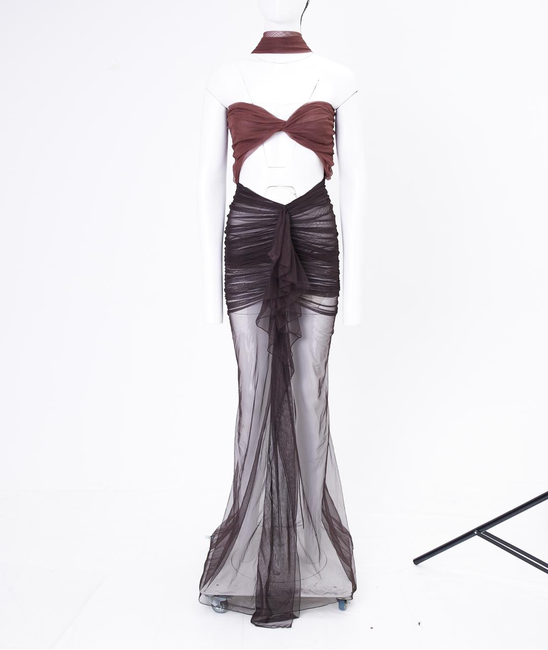 SAINT LAURENT Коричневое полиэстеровое вечернее платье, фото 4