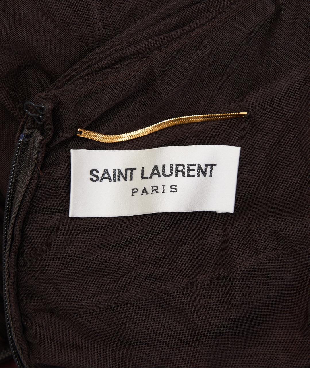 SAINT LAURENT Коричневое полиэстеровое вечернее платье, фото 2