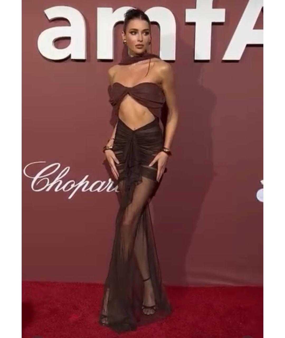 SAINT LAURENT Коричневое полиэстеровое вечернее платье, фото 3