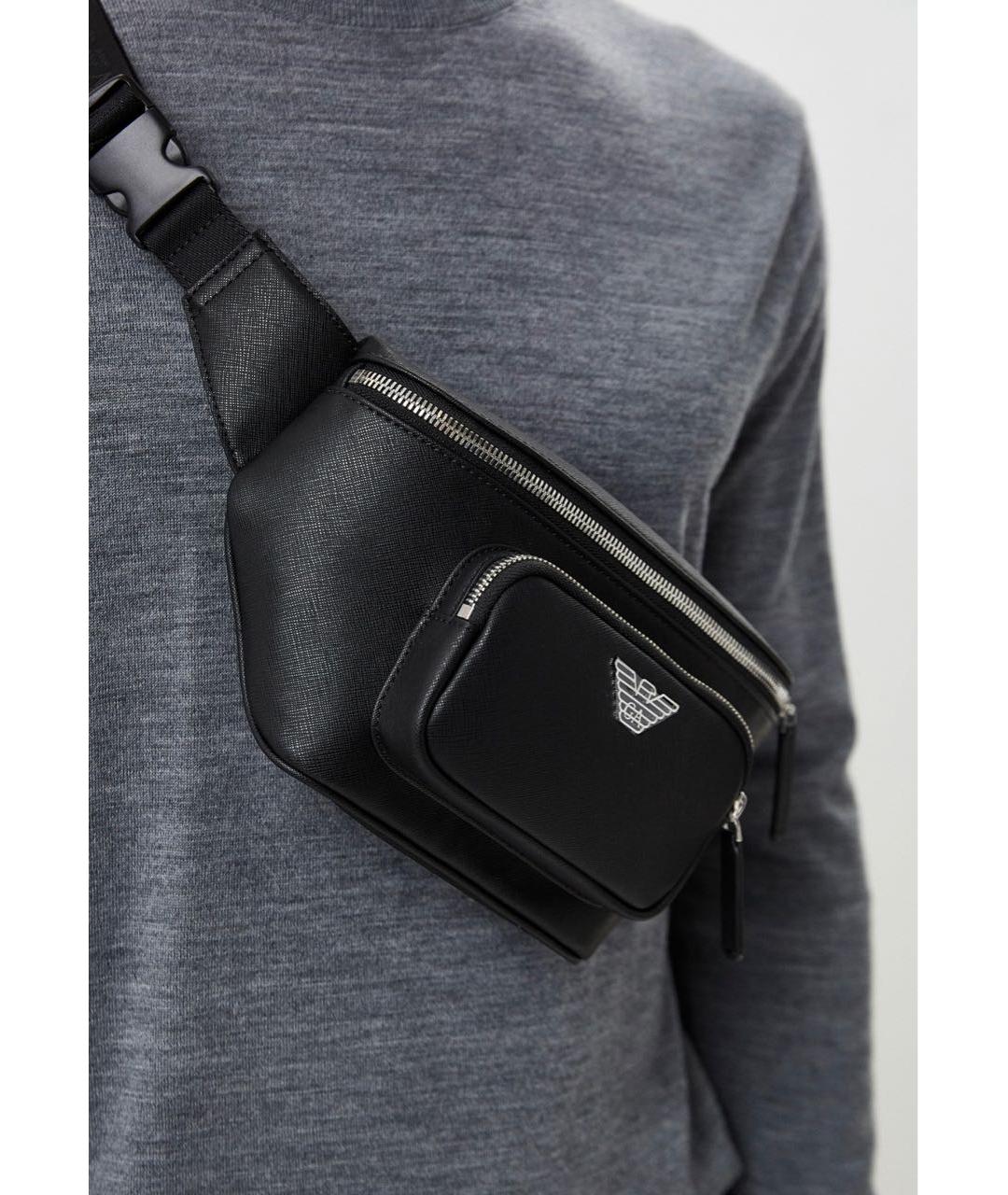 EMPORIO ARMANI Черная поясная сумка из искусственной кожи, фото 4