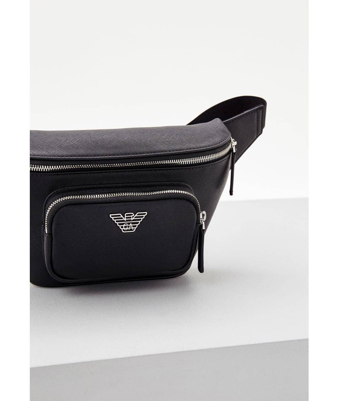 EMPORIO ARMANI Черная поясная сумка из искусственной кожи, фото 2