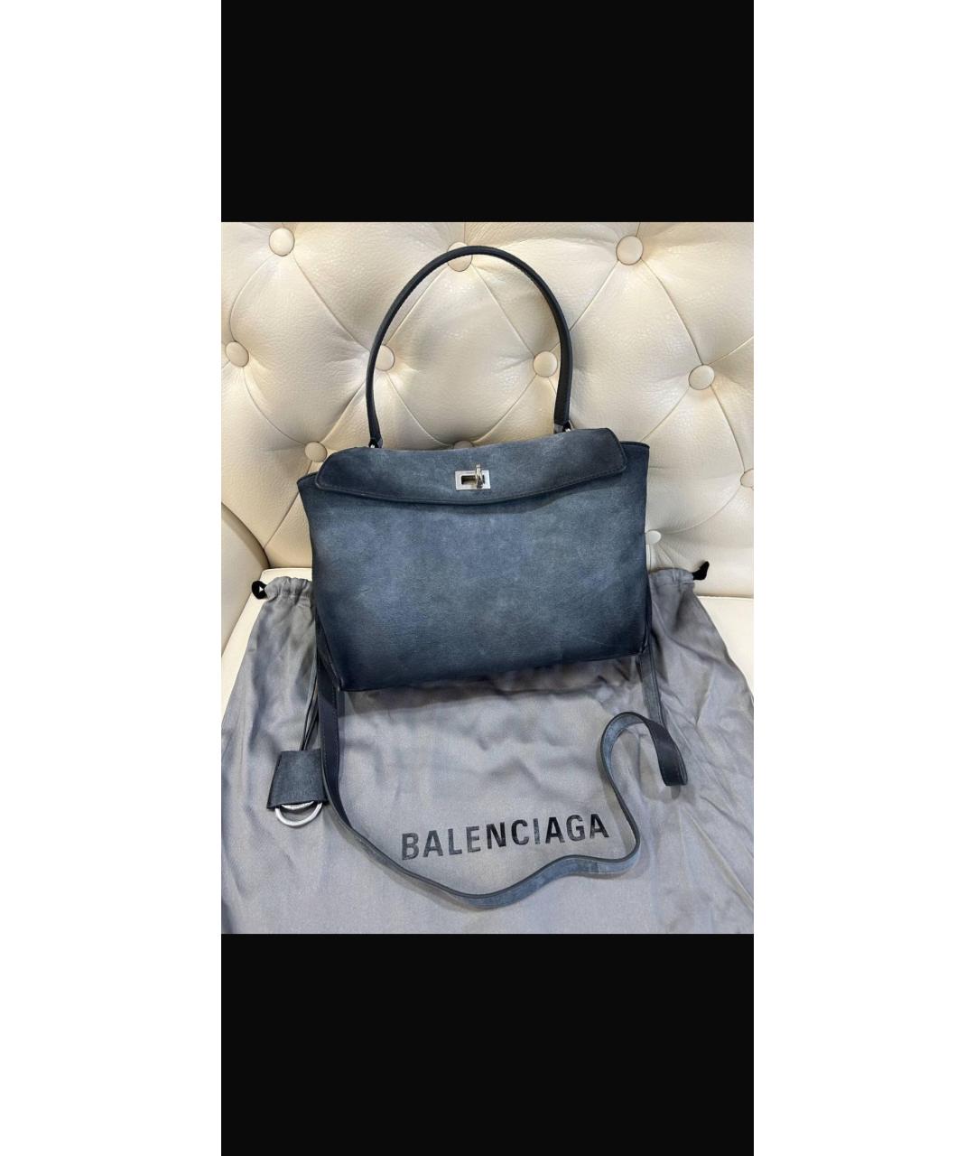 BALENCIAGA Темно-синяя замшевая сумка с короткими ручками, фото 7