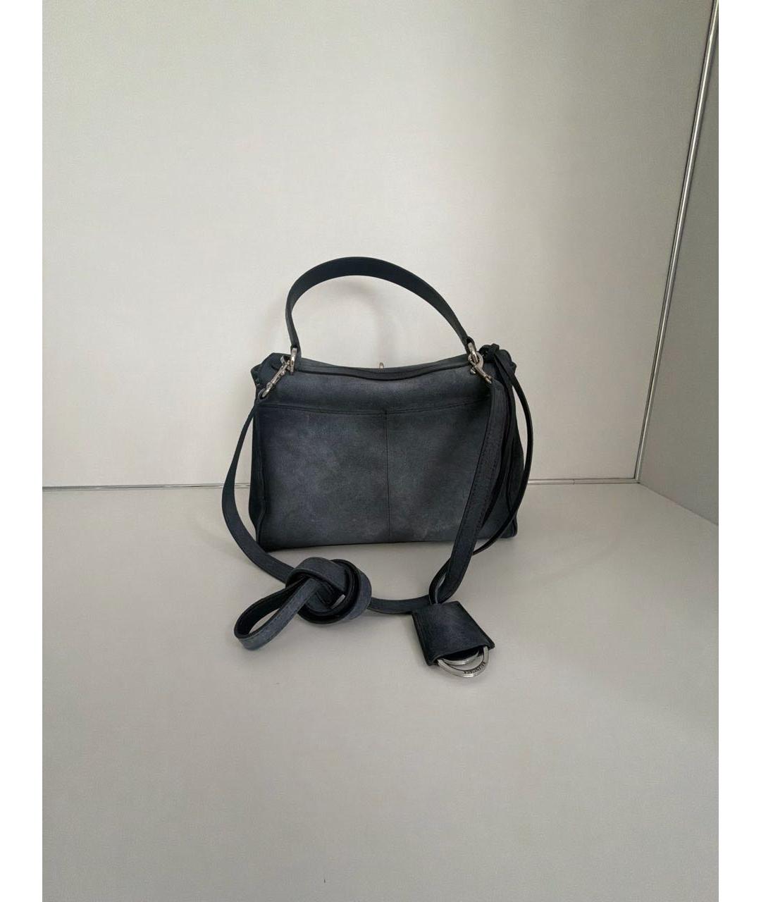 BALENCIAGA Темно-синяя замшевая сумка с короткими ручками, фото 3