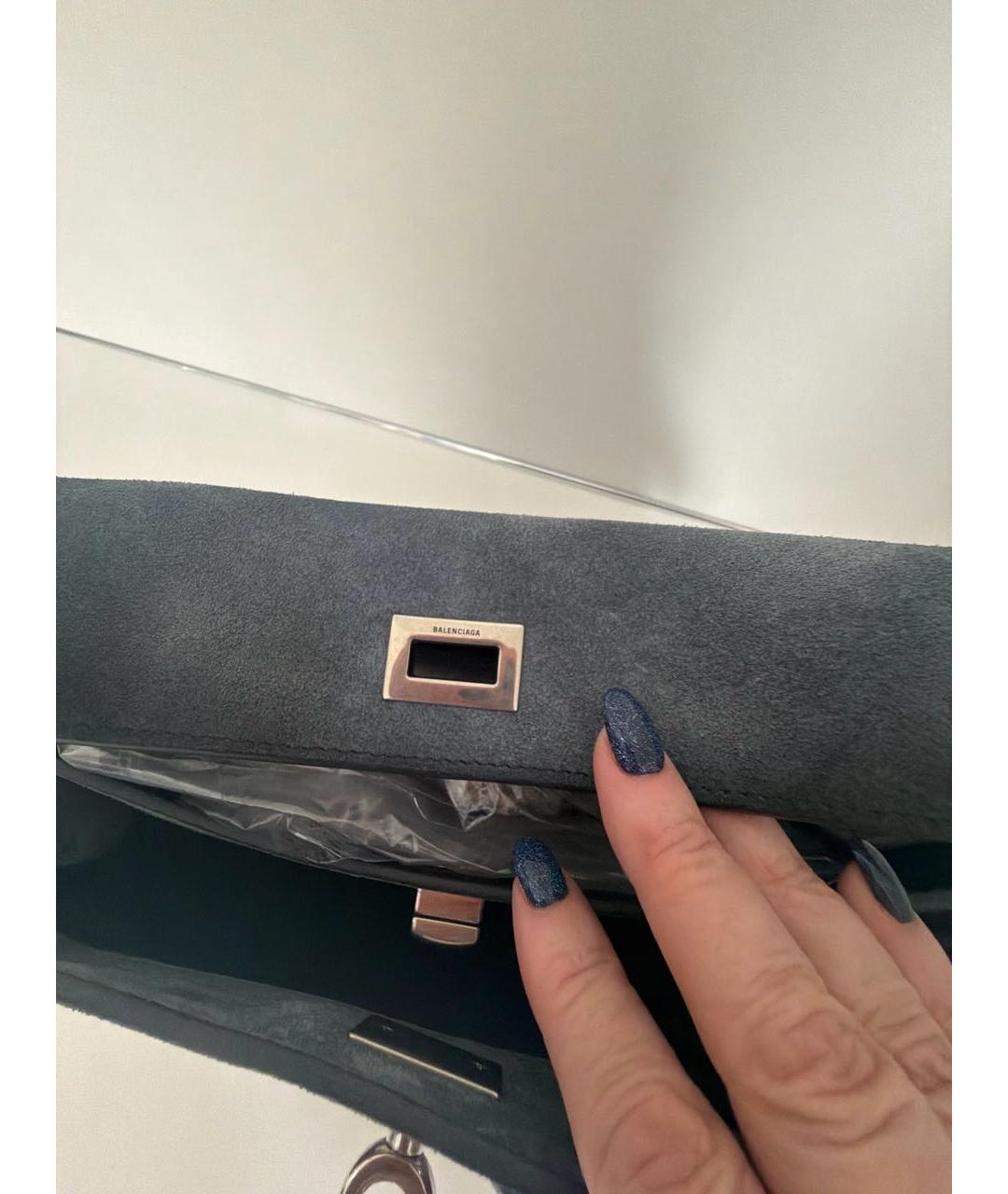 BALENCIAGA Темно-синяя замшевая сумка с короткими ручками, фото 5