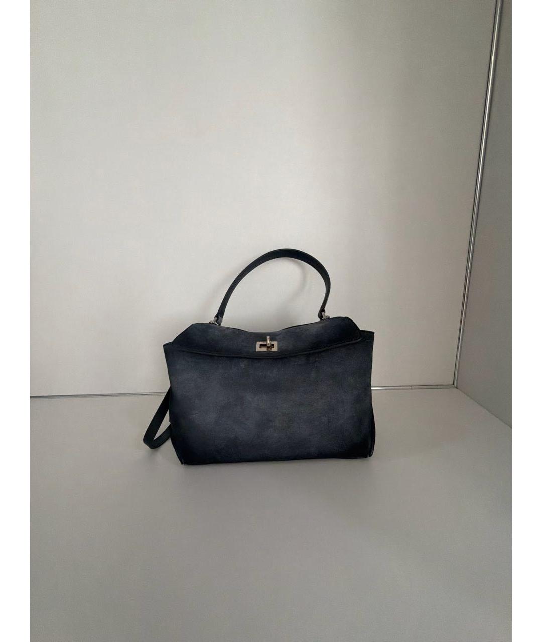 BALENCIAGA Темно-синяя замшевая сумка с короткими ручками, фото 9