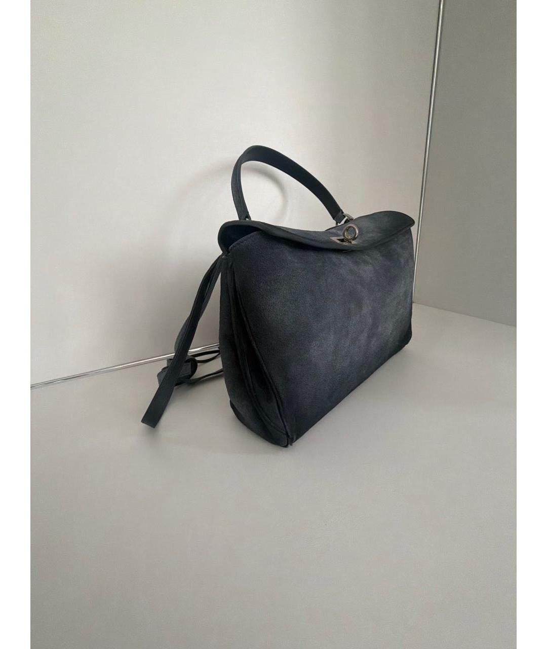 BALENCIAGA Темно-синяя замшевая сумка с короткими ручками, фото 2