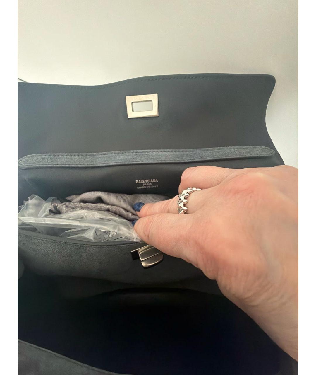 BALENCIAGA Темно-синяя замшевая сумка с короткими ручками, фото 6