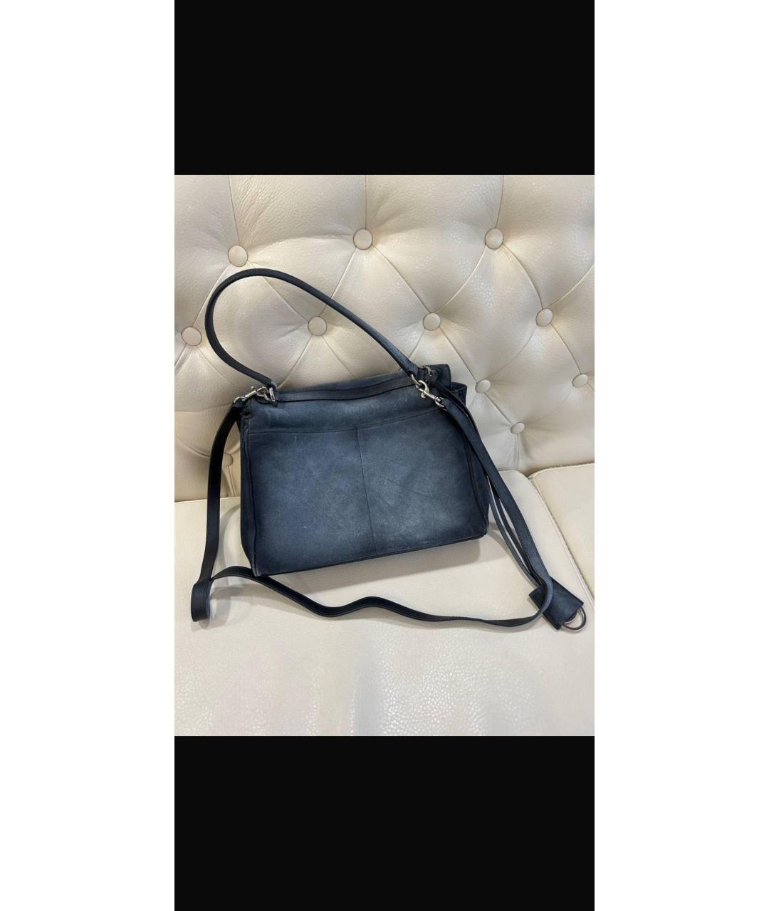 BALENCIAGA Темно-синяя замшевая сумка с короткими ручками, фото 8