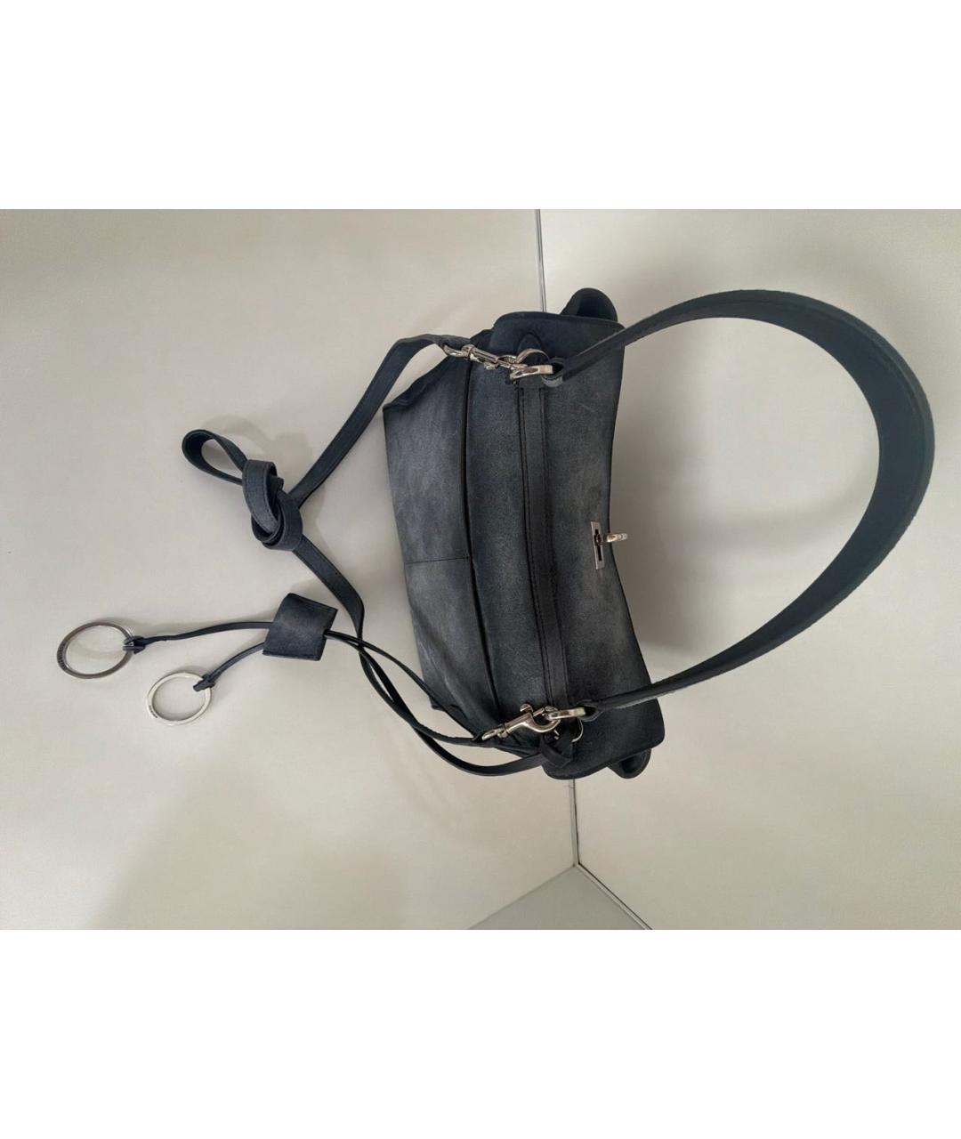 BALENCIAGA Темно-синяя замшевая сумка с короткими ручками, фото 4