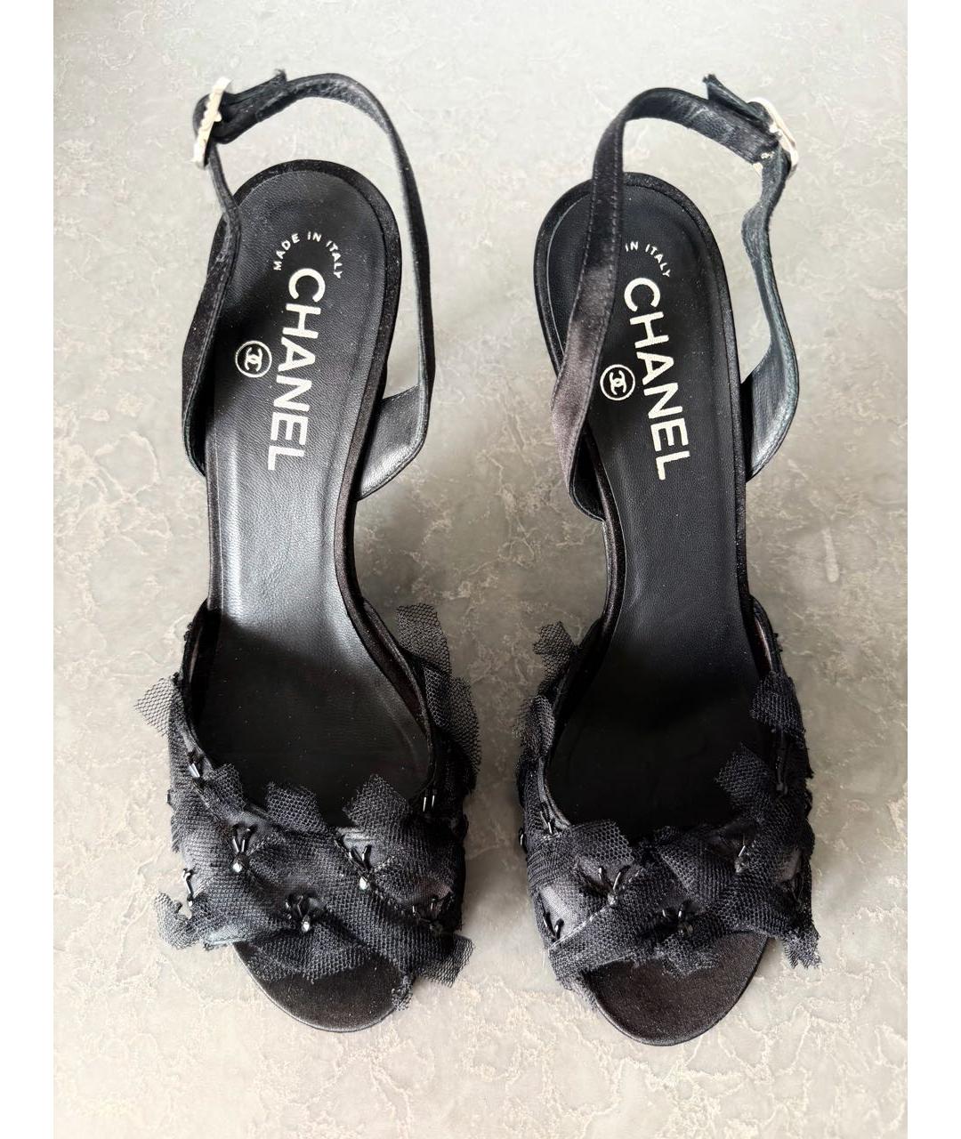 CHANEL Черные текстильные босоножки, фото 2