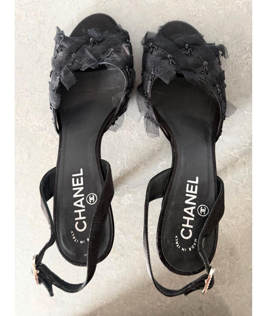 CHANEL Черные текстильные босоножки, фото 3