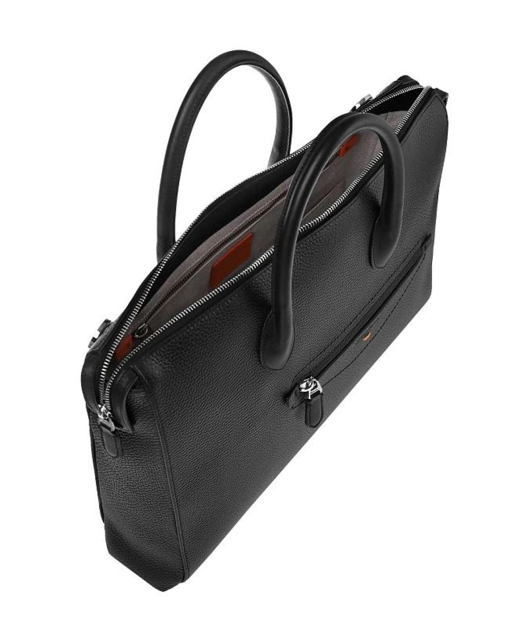 SANTONI Черный кожаный портфель, фото 6