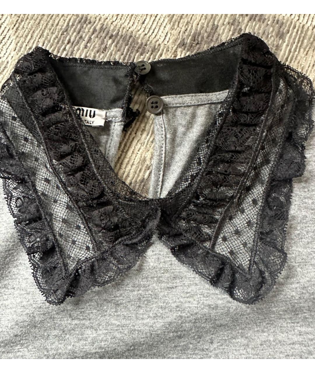 MIU MIU Серая хлопко-эластановая футболка, фото 7