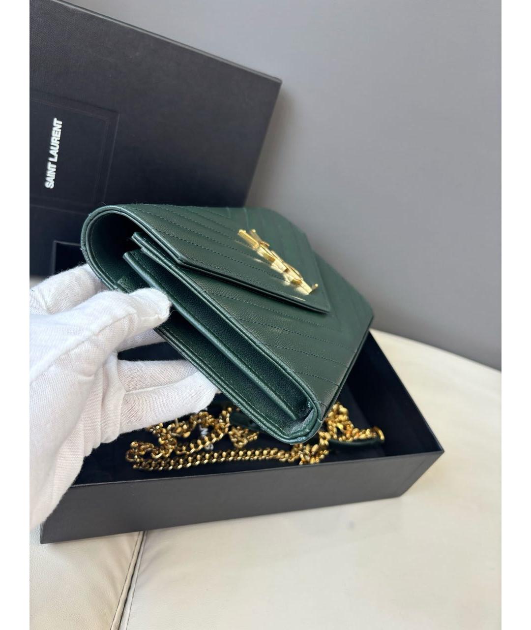 SAINT LAURENT Зеленая кожаная сумка через плечо, фото 4