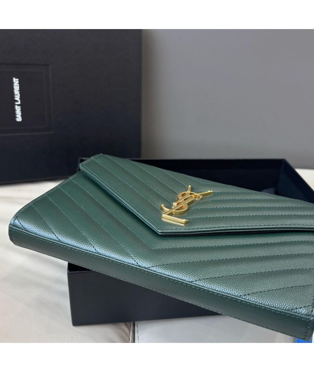 SAINT LAURENT Зеленая кожаная сумка через плечо, фото 5