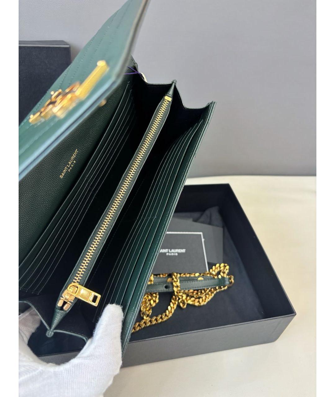 SAINT LAURENT Зеленая кожаная сумка через плечо, фото 6