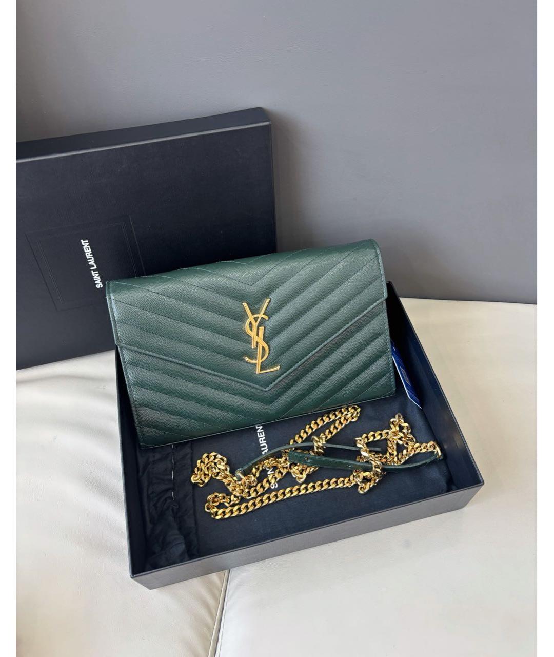 SAINT LAURENT Зеленая кожаная сумка через плечо, фото 8