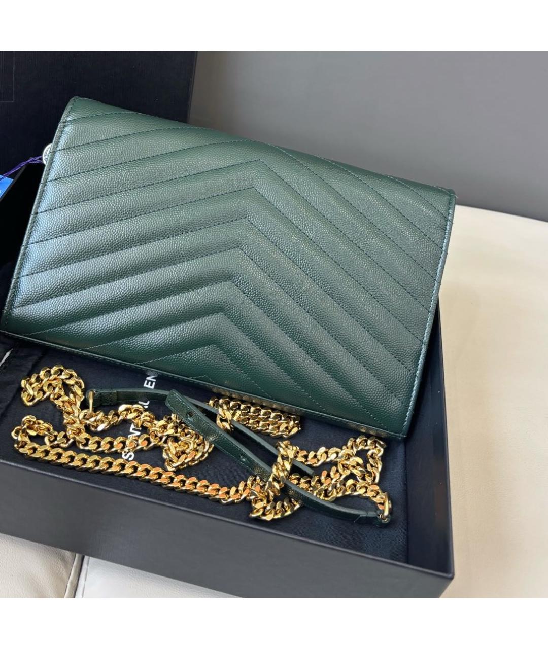 SAINT LAURENT Зеленая кожаная сумка через плечо, фото 3