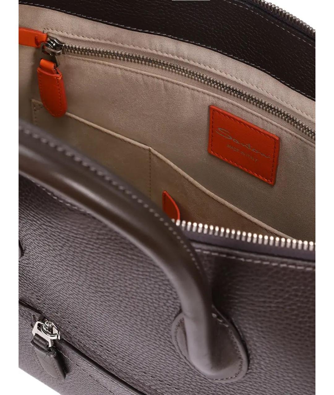 SANTONI Коричневый кожаный портфель, фото 5