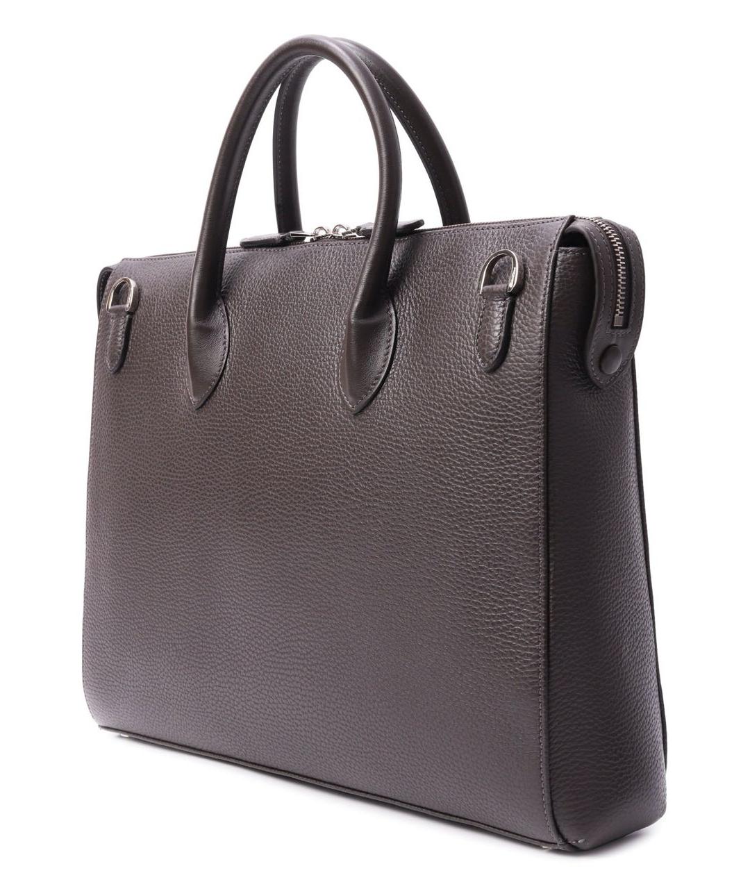 SANTONI Коричневый кожаный портфель, фото 2