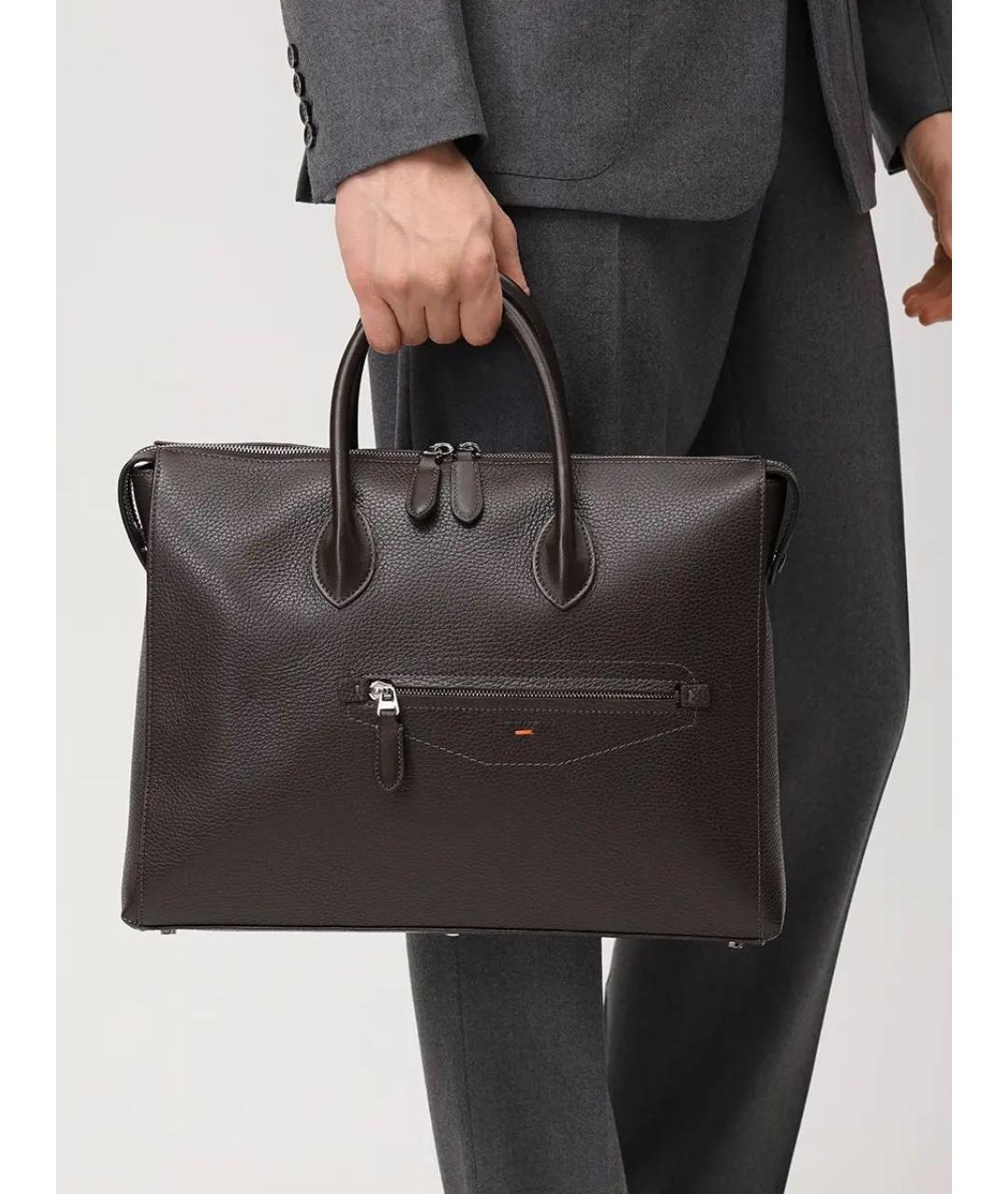 SANTONI Коричневый кожаный портфель, фото 4